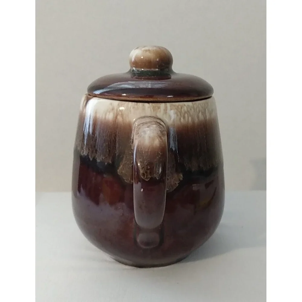 Vintage USA Brown Drip Glaze Pottery Teapot & Lid PRETTY!